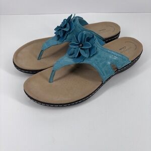 Clarks Laurieann Gema Flat Sandals Women's US 9.5 Turquoise Leather Adjustable